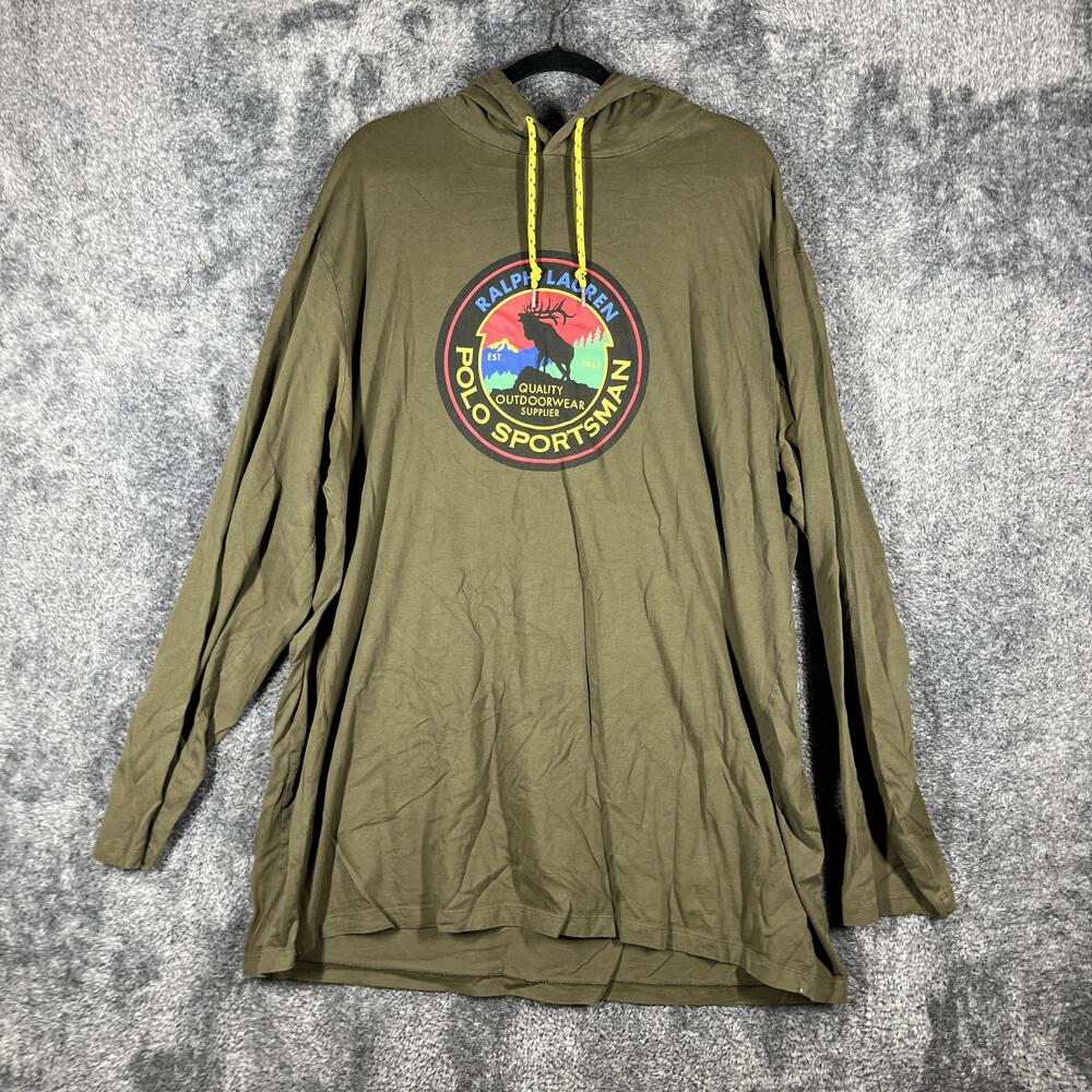 Polo Ralph Lauren Hoodie Mens 2XLT Green Pullover Hooded Graphic Print